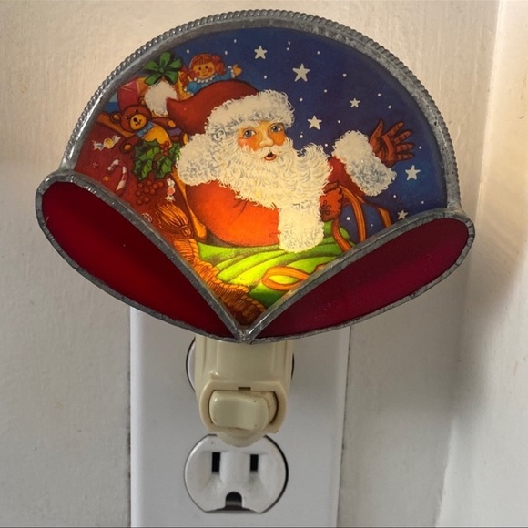 Holiday Xmas Christmas Santa Claus Stained Glass Night Light Nite Lite Decor - Picture 1 of 7